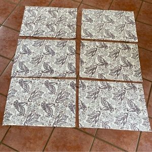 Caravan Collection Batik Bird 6 Placemats Cream Mave Natural Hand Block Printed